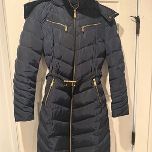 Michael Kors Dark Blue Puffer Jacket with Gold Details